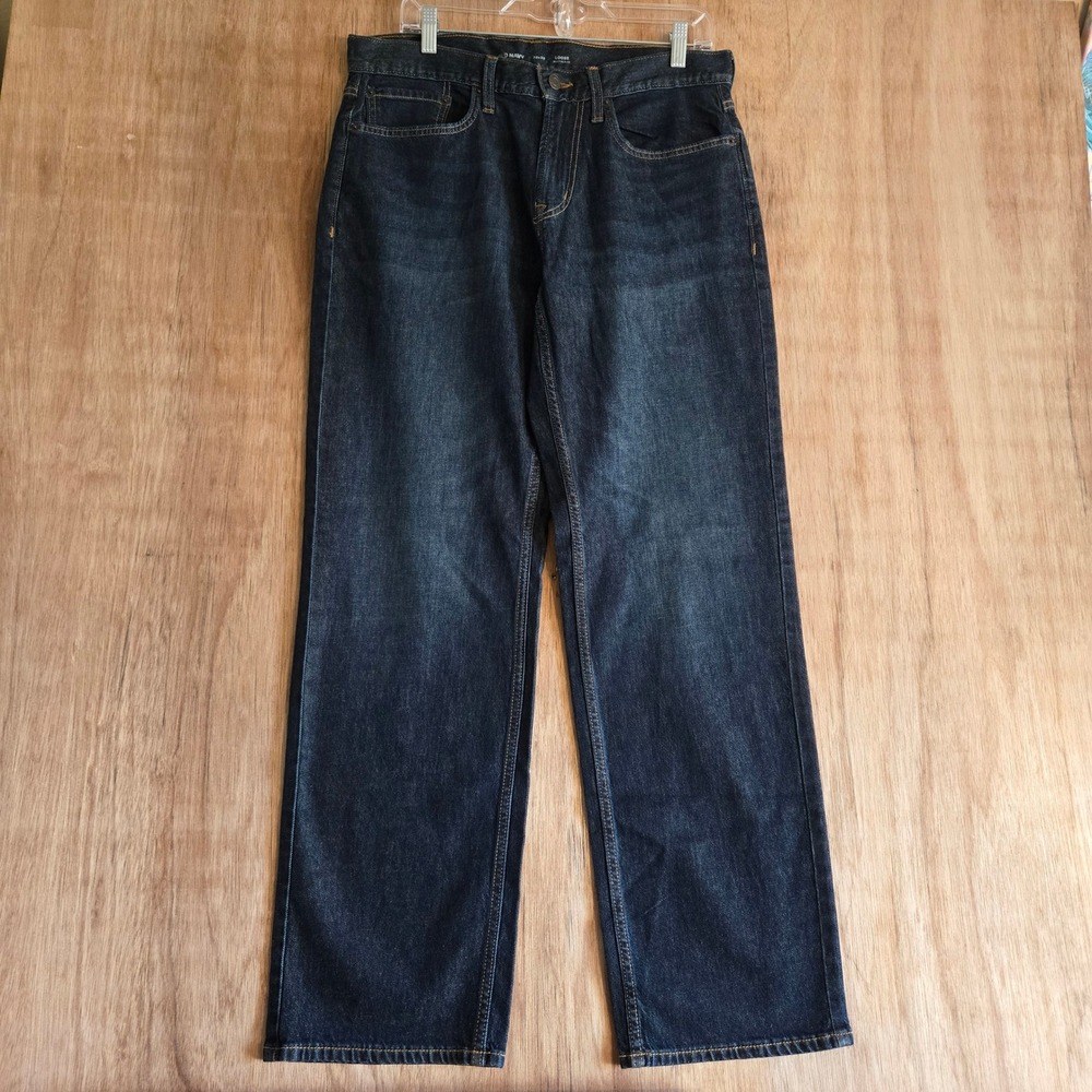 Old Navy Loose Built-In Flex Jeans 32x32 Men Dark Wash Straight Wide Leg Denim